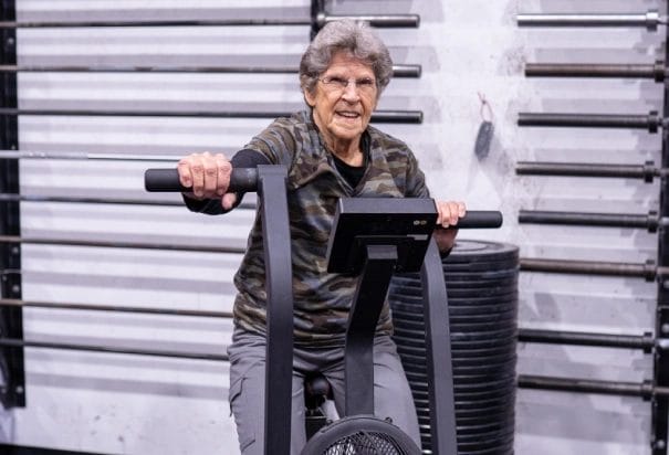 old lady on assault bike
